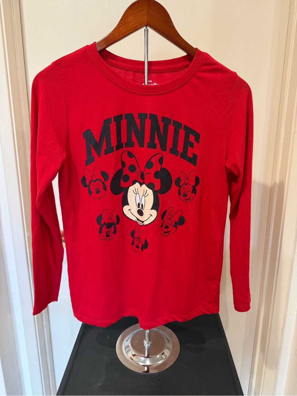 Disney Red Minnie Mouse Long Sleeve Tee With Sparkly Front